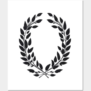 white and black laurel wreath Posters and Art